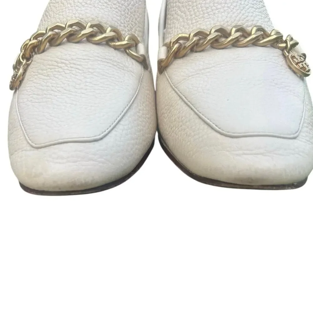 Tory Burch Mini Benton Charm Loafers Dulce De Leche Leather Gold Chain 8M